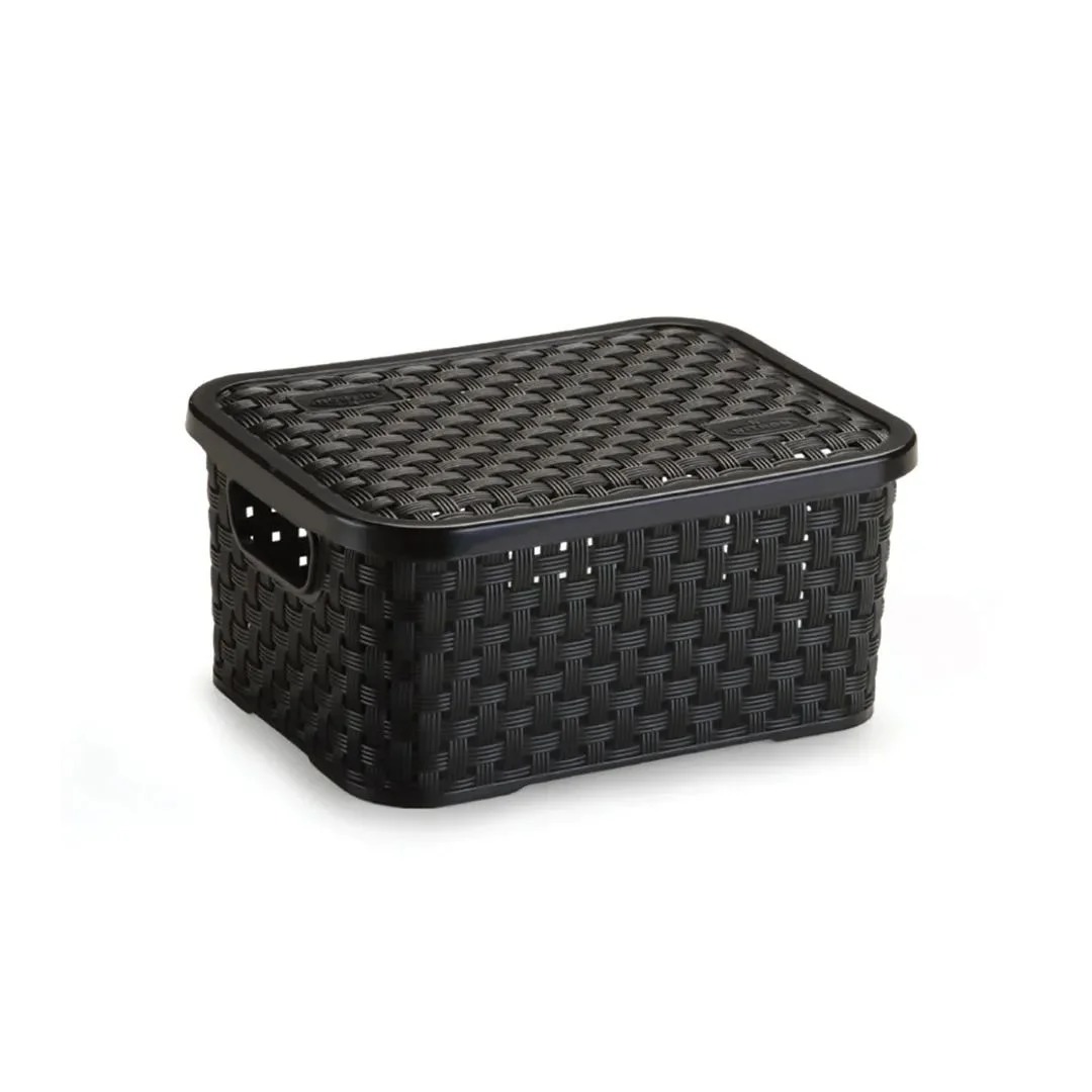 Cesto Oganizador Rattan C/ Tampa 3Litros Preto